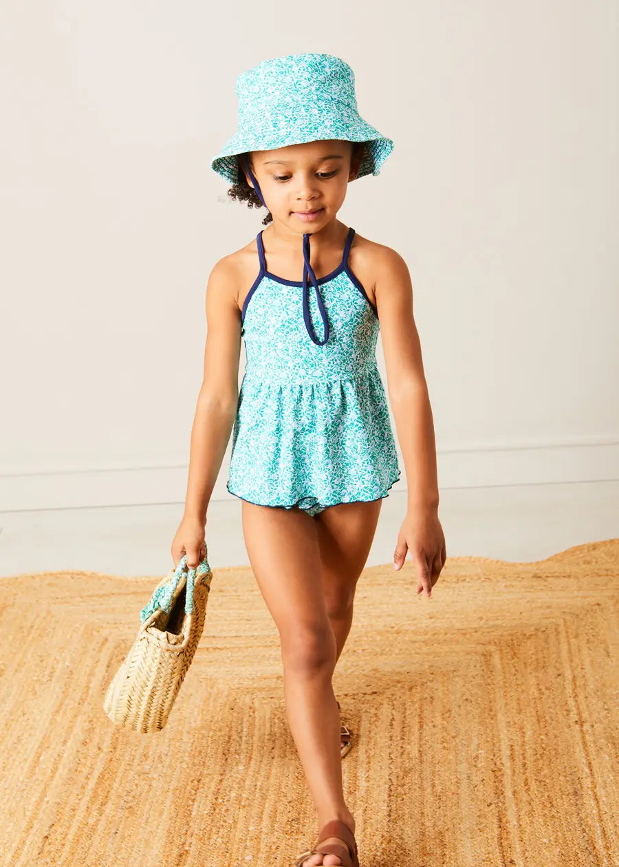 Adelaide Floral Beach Hat in Green (S-M) ACCESSORIES from Pepa London