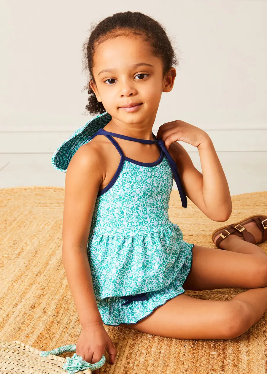 Adelaide Floral Bow Detail Two Piece Swimsuit in Green (2-10yrs) SWIMWEAR from Pepa London