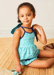 Adelaide Floral Bow Detail Two Piece Swimsuit in Green (2-10yrs) SWIMWEAR from Pepa London