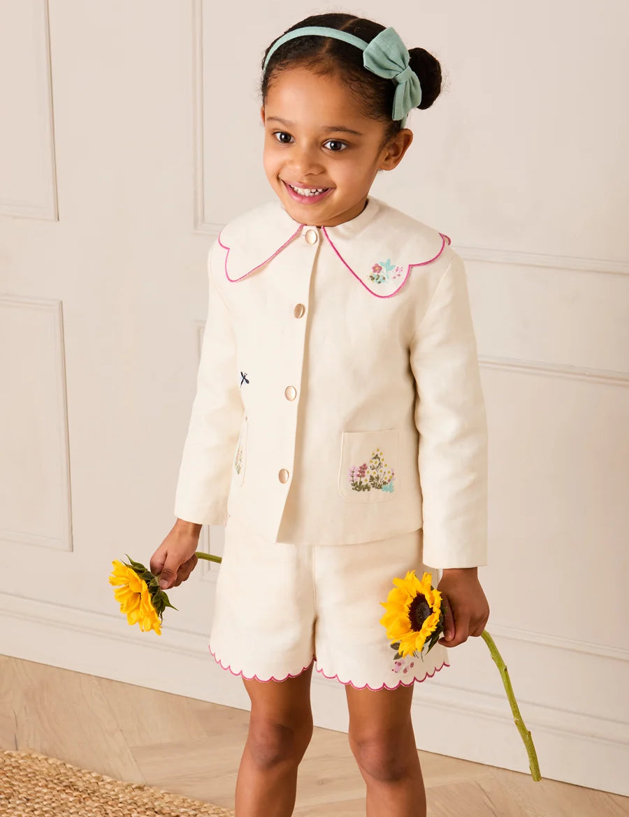 Wildflower Embroidered Statement Collar Jacket in Cream (4-12yrs) Coats from Pepa London