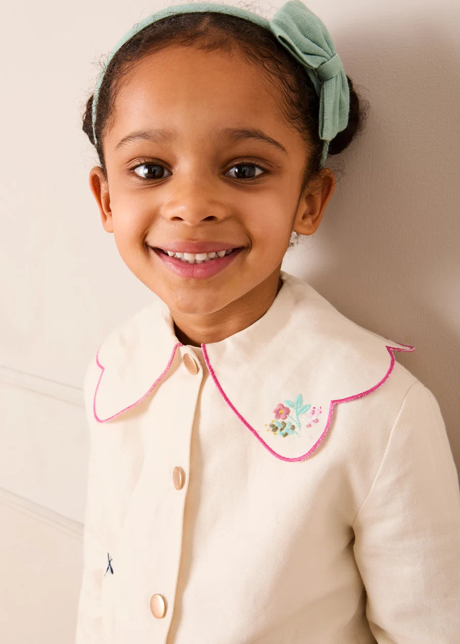 Wildflower Embroidered Statement Collar Jacket in Cream (4-12yrs) Coats from Pepa London