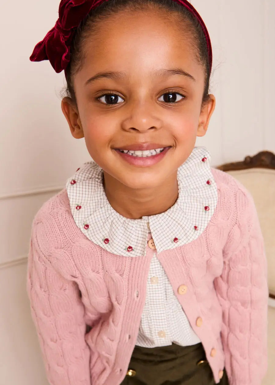 Ambrose Check Floral Embroidered Long Sleeve Blouse in Cream (4-10yrs) Blouses from Pepa London