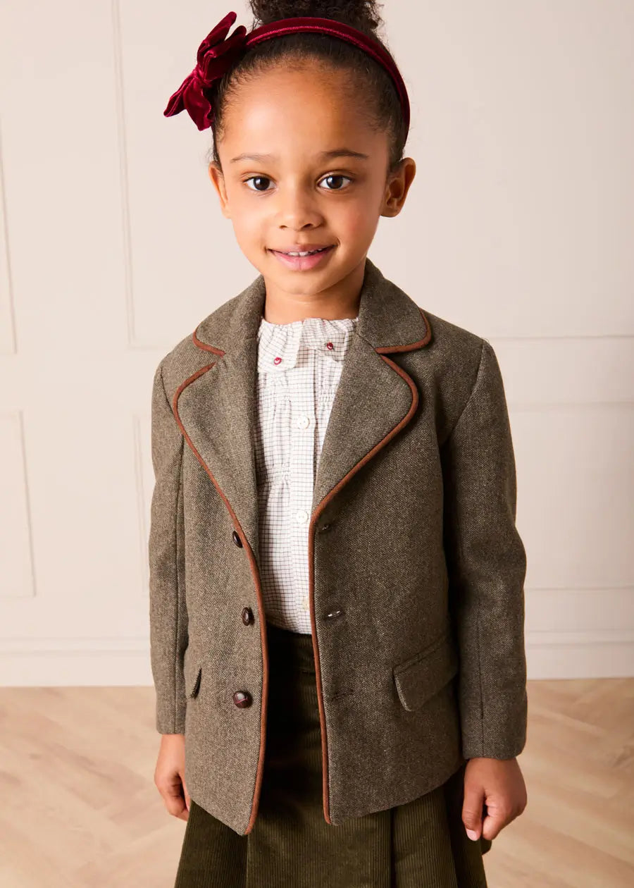 Tweed Blazer with Suede Elbow Patches in Green (4-10yrs) Coats from Pepa London