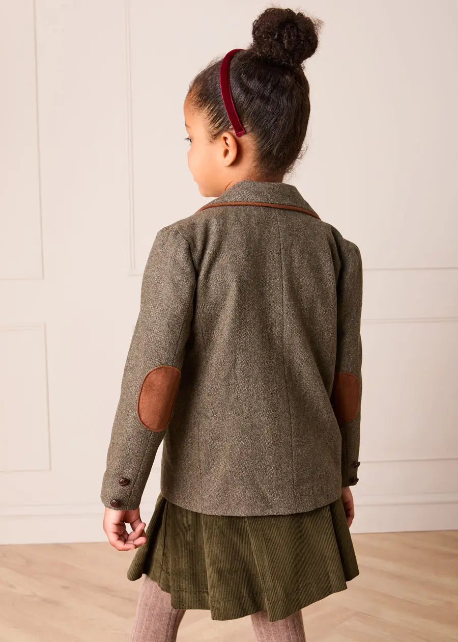 Tweed Blazer with Suede Elbow Patches in Green (4-10yrs) Coats from Pepa London