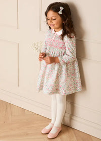Violet Floral Hand Smocked-Long Sleeve Dress in Pink (12mths-8yrs) - Pink / 18M
