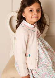 Wildflower Embroidered Knitted Cardigan in Pale Pink (3mths-4yrs) Knitwear from Pepa London