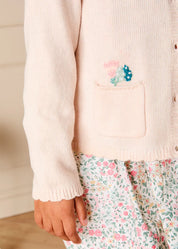Wildflower Embroidered Knitted Cardigan in Pale Pink (3mths-4yrs) Knitwear from Pepa London