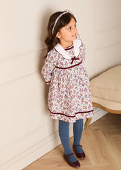Victoria Floral Scallop Mariner Collar Long Sleeve Dress in Burgundy (18mths-10yrs) Dresses from Pepa London
