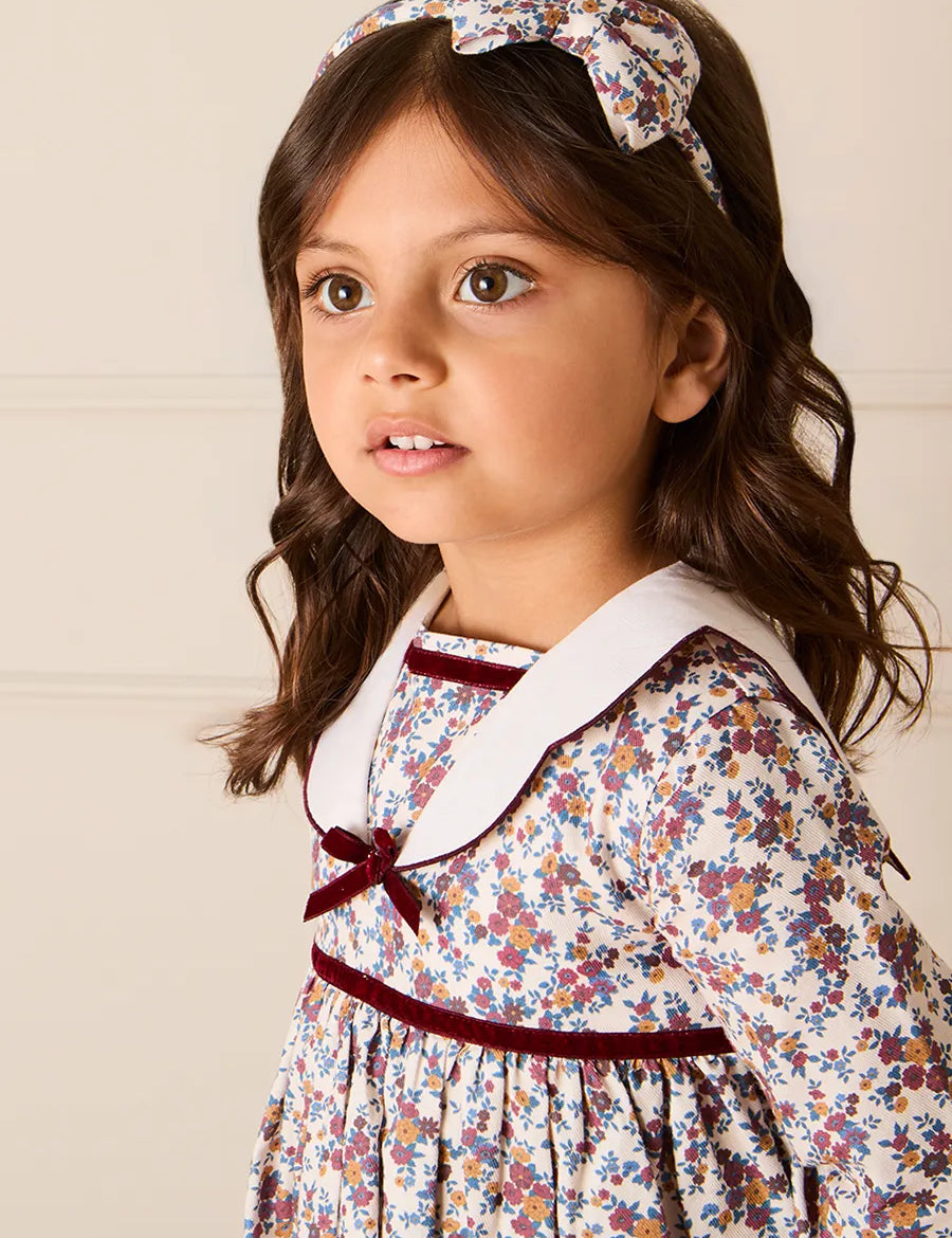 Victoria Floral Medium Bow Hairband in Burgundy Hair Accessories from Pepa London