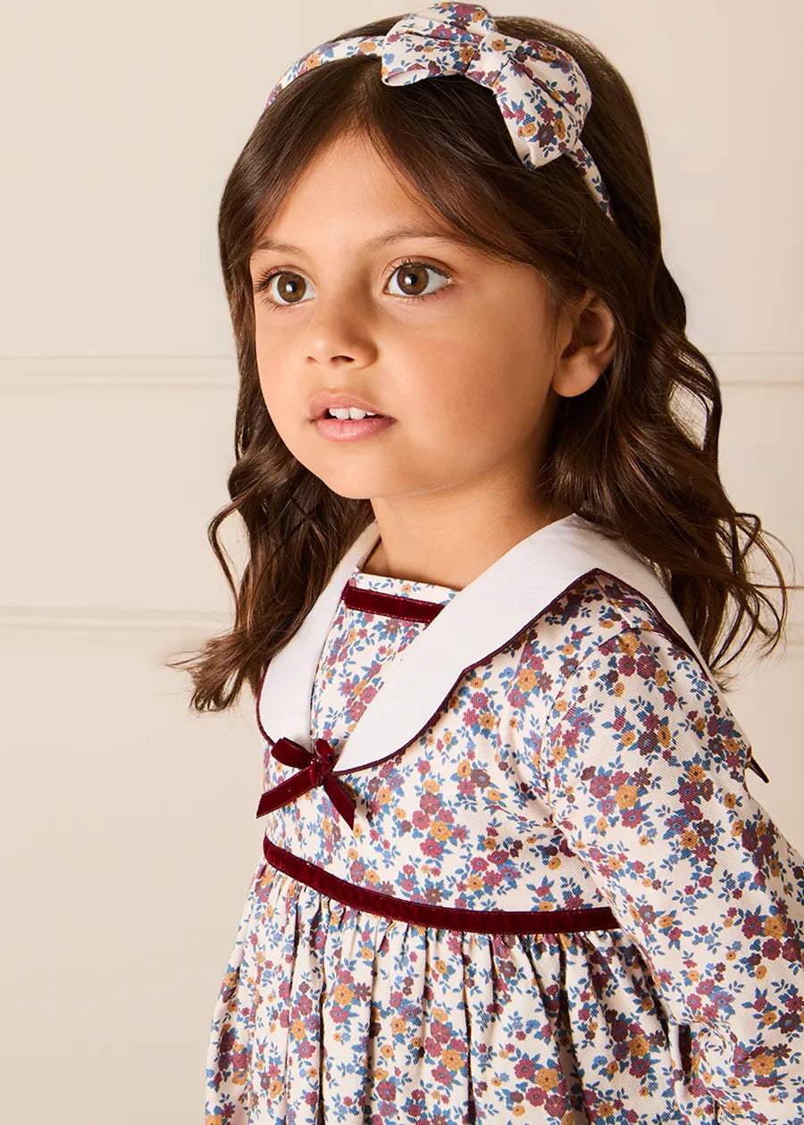 Victoria Floral Medium Bow Hairband in Burgundy Hair Accessories from Pepa London