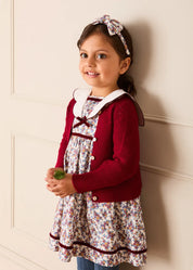Victoria Floral Scallop Mariner Collar Long Sleeve Dress in Burgundy (18mths-10yrs) Dresses from Pepa London