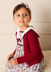Victoria Floral Scallop Mariner Collar Long Sleeve Dress in Burgundy (18mths-10yrs) Dresses from Pepa London
