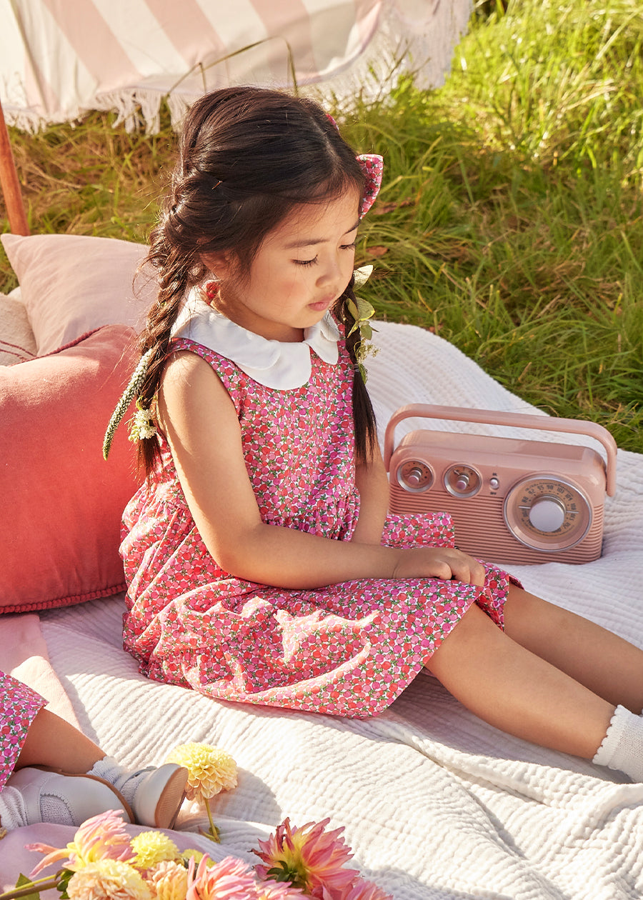 Annie Floral Print Scalloped Collar Sleeveless Dress in Coral (4-10yrs) Dresses  from Pepa London