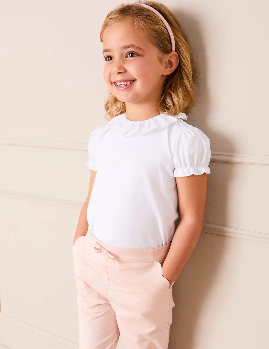 Broderie Anglaise Frill Collar Top in White (2-12yrs) Tops & Bodysuits from Pepa London
