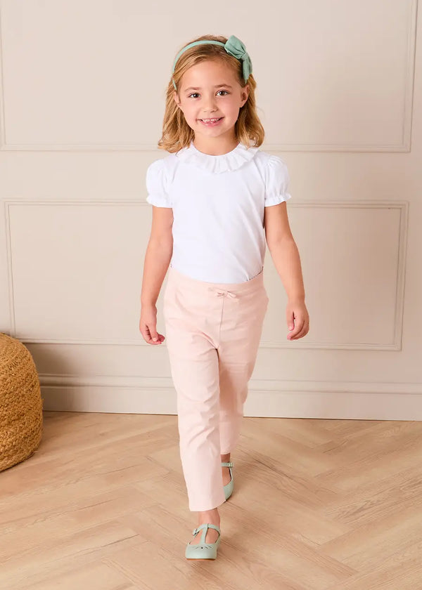 Scallop Edged Pocket Bow Detail Trousers in Baby Pink (18mths-4yrs) TROUSERS from Pepa London