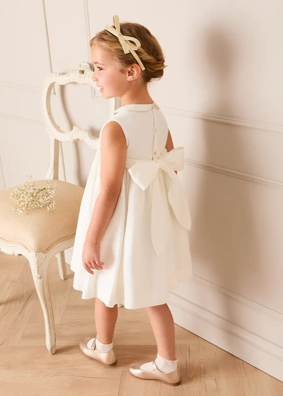 Hand Smocked Gold Embroidered Sleeveless Dress in Ivory (12mths- 10yrs) Dresses from Pepa London