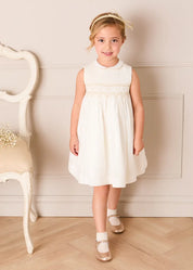 Hand Smocked Gold Embroidered Sleeveless Dress in Ivory (12mths- 10yrs) Dresses from Pepa London