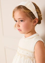 Hand Smocked Gold Embroidered Sleeveless Dress in Ivory (12mths- 10yrs) Dresses from Pepa London
