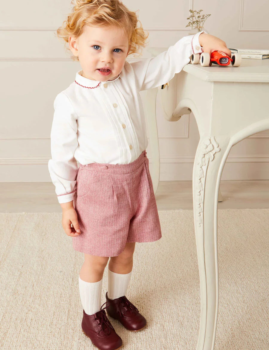Herringbone Long Sleeve Two Piece Set in Red (18mths-5yrs) Two Piece Set  from Pepa London