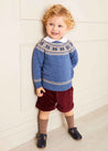 Classic Fair Isle Jumper in Blue (18mths-10yrs) Knitwear  from Pepa London