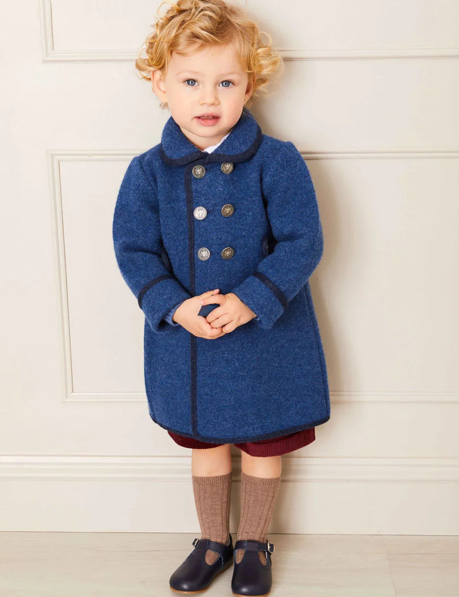 Austrian Double Breasted Navy Trim Coat in Blue (12mths-10yrs) Coats  from Pepa London