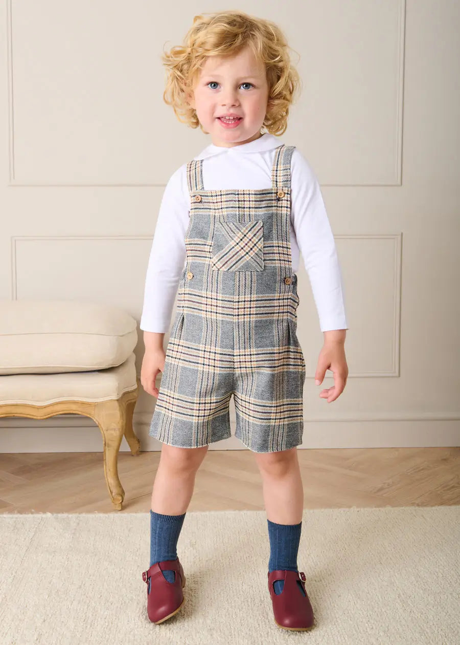 Walcott Check Short Dungarees in Blue (18mths-4yrs) Dungarees from Pepa London