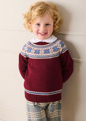 Classic Fair Isle Merino Wool Jumper in Burgundy (12mths-10yrs)
