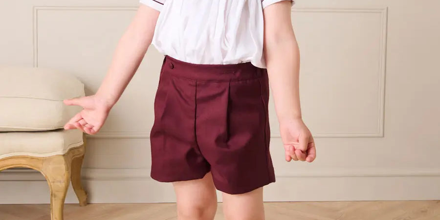 Hand Smocked Peter Pan Collar Short Sleeve Two Piece Set in Burgundy (18mths-6yrs) TWO PIECE SETS from Pepa London