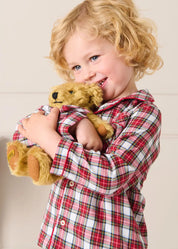 Limited Edition Merrythought & Pepa Teddy Bear with Grosvenor Tartan Bow in Red (S-M) Toys from Pepa London
