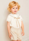 Waterford Stripe Mariner Collar Short Sleeve Two Piece Set in Beige (12mths-6yrs) TWO PIECE SETS from Pepa London