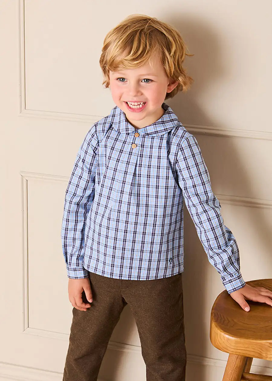 Kingsley Check Peter Pan Collar Shirt in Blue (18mths-4yrs) SHIRTS from Pepa London