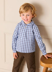 Kingsley Check Peter Pan Collar Shirt in Blue (18mths-4yrs) SHIRTS from Pepa London