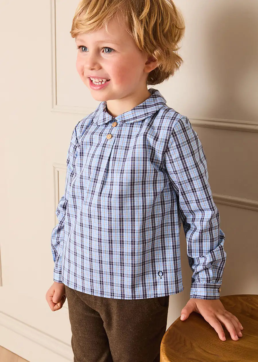 Kingsley Check Peter Pan Collar Shirt in Blue (18mths-4yrs) SHIRTS from Pepa London