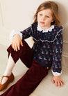 Floral Ruffle Bib Cardigan in Blue (4-10yrs) Knitwear  from Pepa London