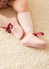 Suede Pink Baby Pram Shoes with Velvet Ribbon (17-20EU) Shoes  from Pepa London