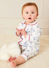 Toile Ruffle Collar Nightwear in Blue (6mths-3yrs) Nightwear  from Pepa London