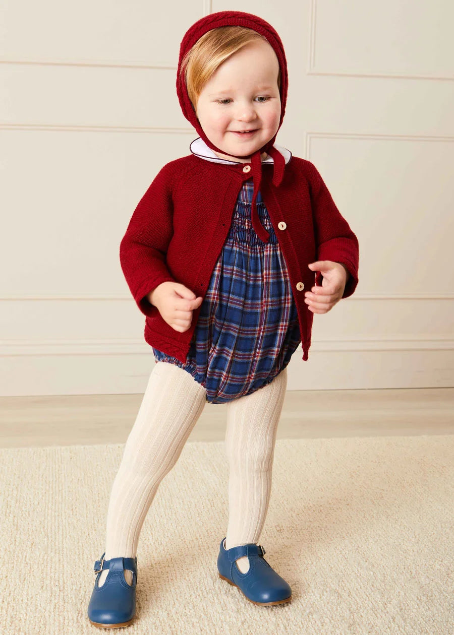 Eaton Check Hand Smocked Romper in Navy (6mths-2yrs) Rompers  from Pepa London