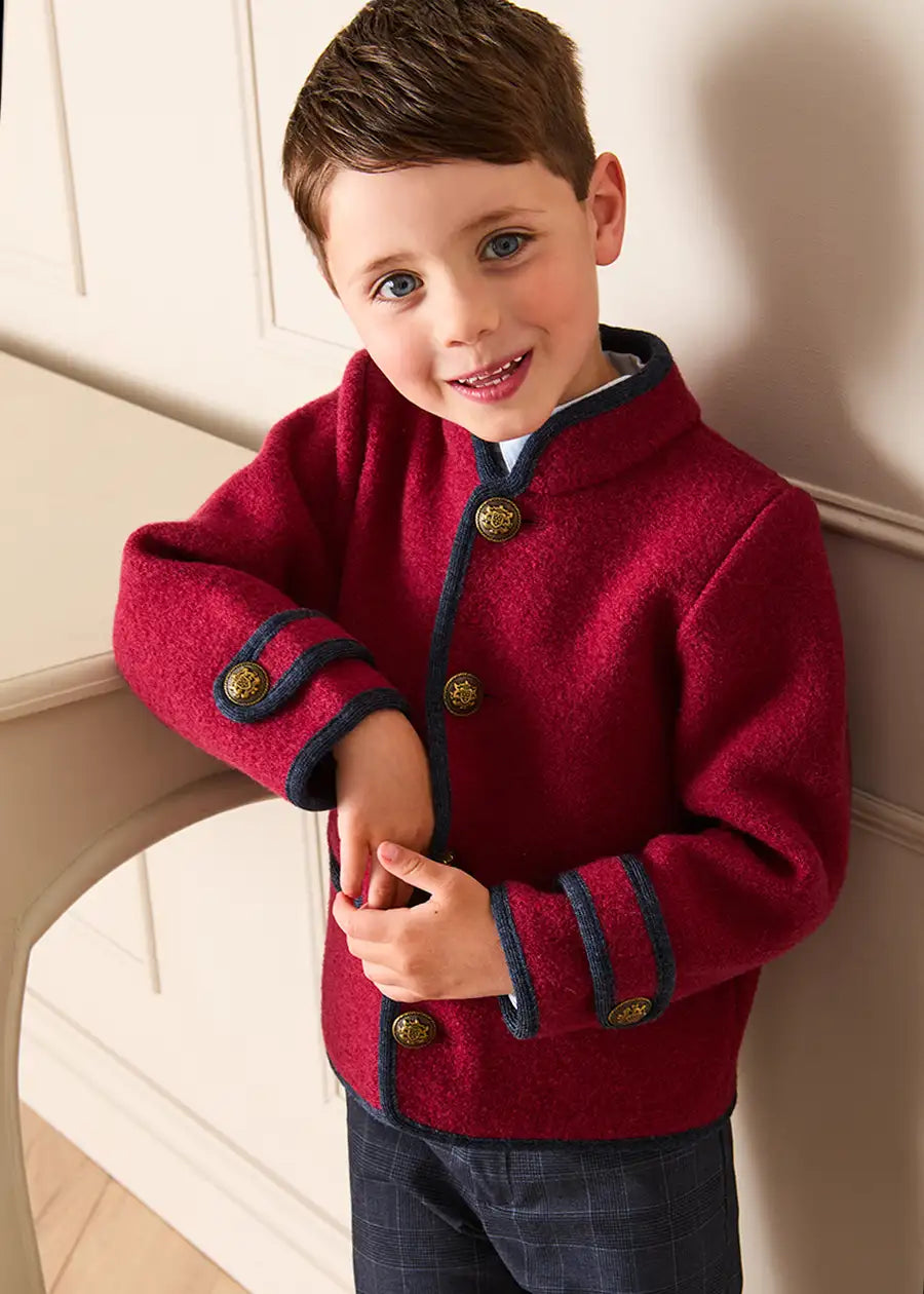 Austrian Single Breasted Constrast Trim Jacket in Burgundy (3-10yrs) Coats from Pepa London