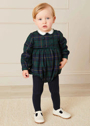 Windsor Tartan Smocked Romper in Green (6mths-2yrs) Rompers  from Pepa London