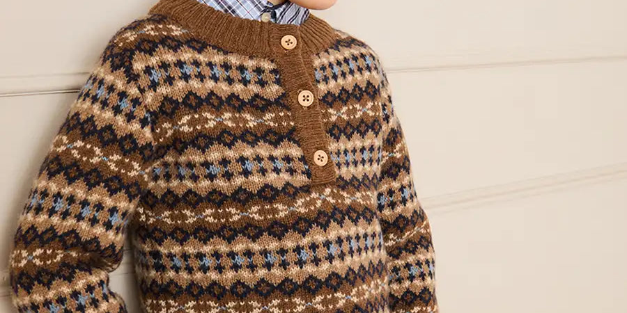 Fair Isle All Over Knitted Jumper in Brown (3-10yrs) Knitwear from Pepa London