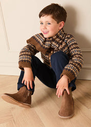 Fair Isle All Over Knitted Jumper in Brown (3-10yrs) Knitwear from Pepa London