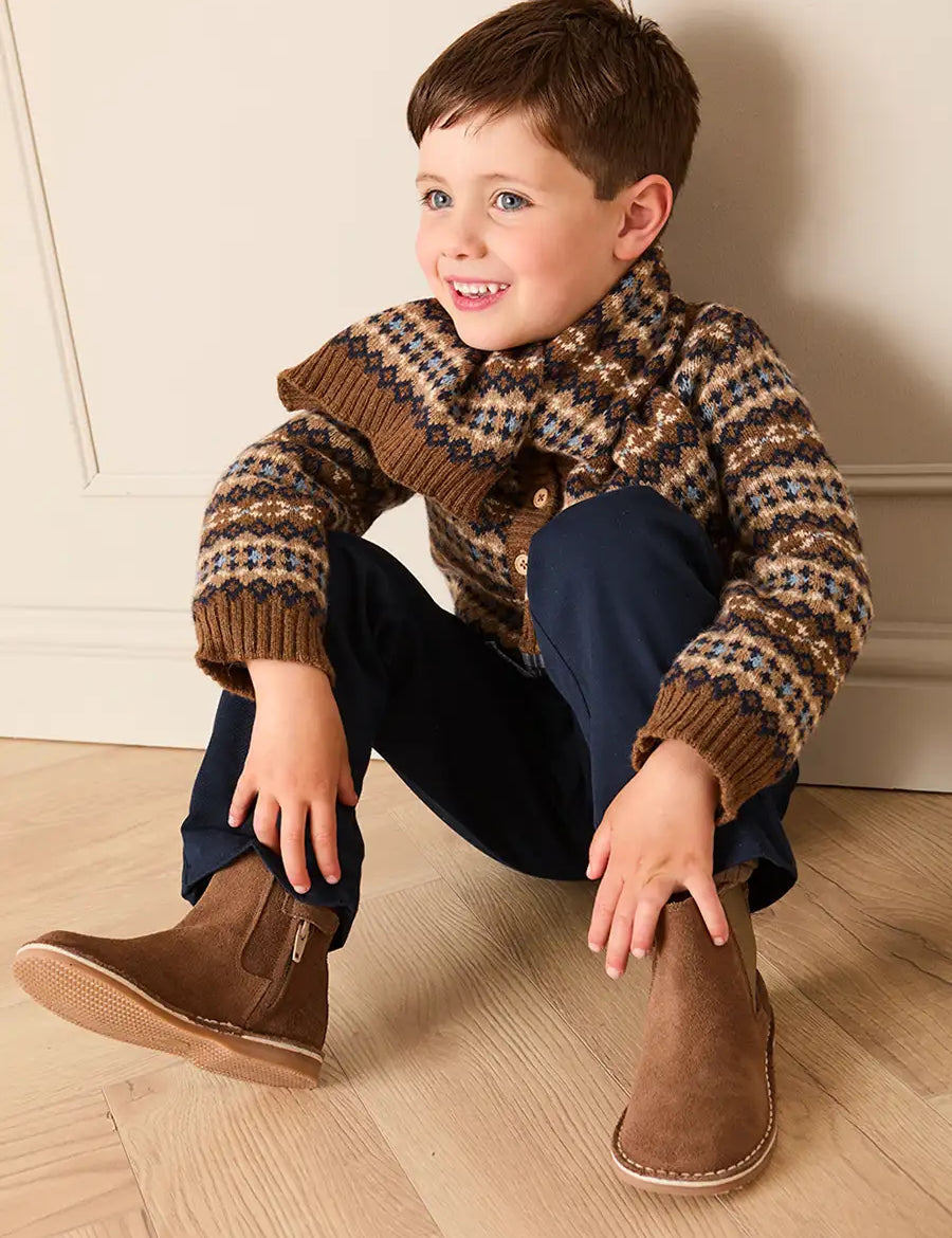 Fair Isle All Over Knitted Scarf in Brown Knitted Accessories from Pepa London