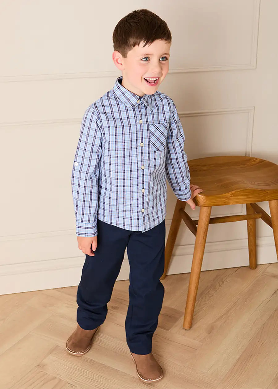 Kingsley Check Oxford Collar Shirt in Blue (2-10yrs) SHIRTS from Pepa London