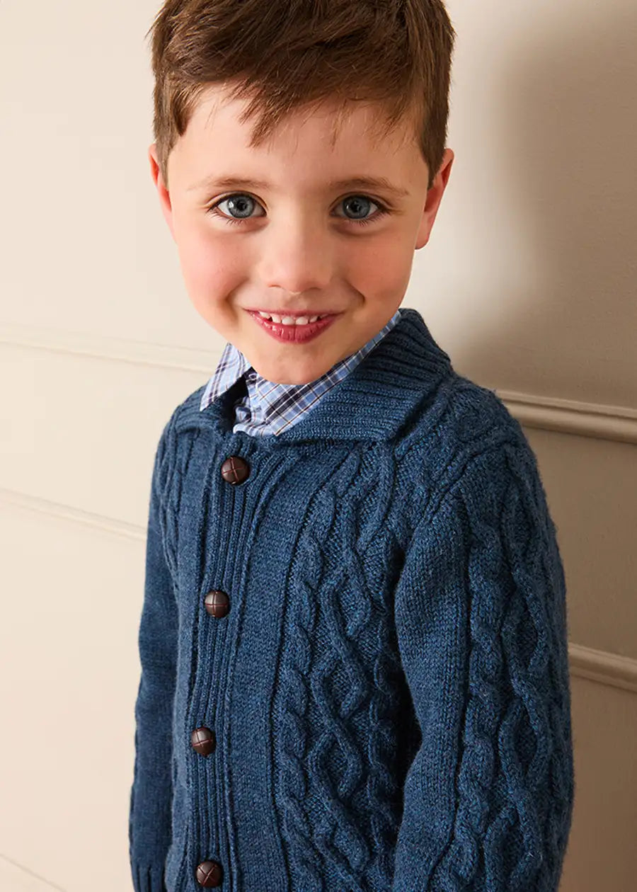 Cable Knit Cardigan in Navy (2-10yrs) Knitwear from Pepa London
