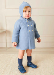 Double Breasted Knitted Buttoned Coat in Blue (6mths-2yrs) Knitwear  from Pepa London