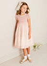 Constance Floral Hand Smocked Short Sleeve Party Dress in Pink (12mths-10yrs) DRESSES from Pepa London