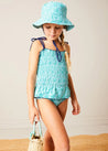 Adelaide Floral Smock Detail Swimsuit in Green (2-10yrs) SWIMWEAR from Pepa London