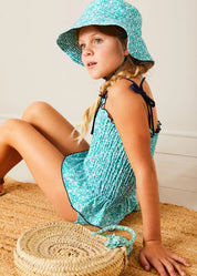 Adelaide Floral Smock Detail Swimsuit in Green (2-10yrs) SWIMWEAR from Pepa London