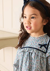 Alexandra Floral Long Sleeve Trapeze Dress in Blue (18mths-10yrs) Dresses from Pepa London