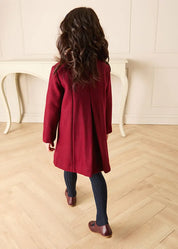 Single Breasted Scallop Detail Coat In Burgundy (12mths-12yrs)